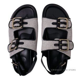 ME+EM Classic Footbed Black Italian Leather & Textile Sandals